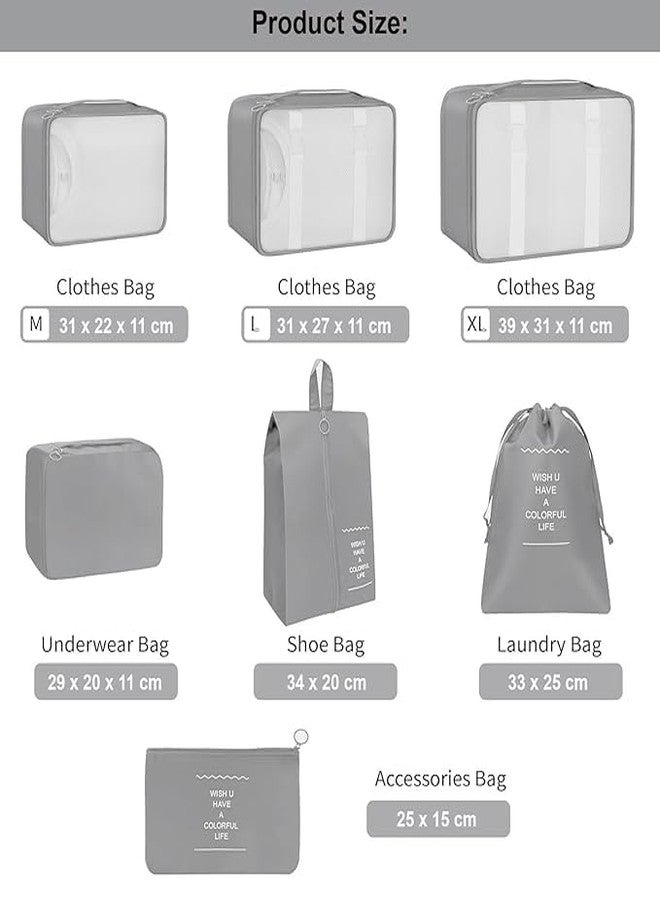 Shrevi 7-in-1 Travel Organizer Set I Polyester 3 Packing Cubes, 3 Pouches, with Shoe Bag I Waterproof, Lightweight I for Travel Space Saver Laundry Luggage Makeup Accessories (Grey) - Image 4